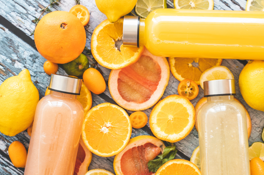 Kollage mit gelben Vitamin C haltigen Nahrungsmitteln