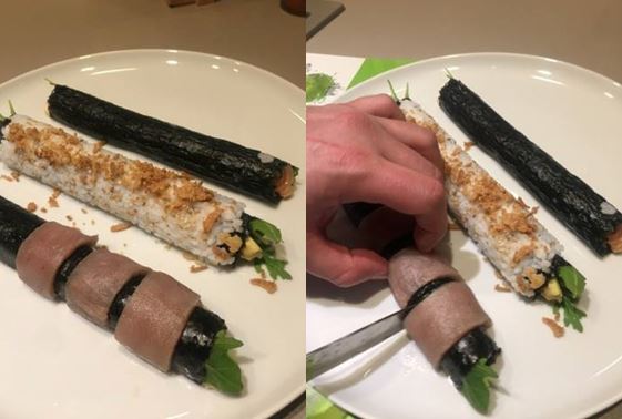 drei verschiedene Rollen von selbstgemachtem Sushi
