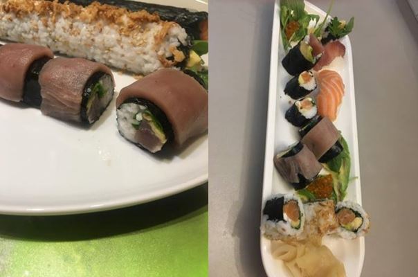 selbstgemachtes Sushi mit Thunfisch und Dekoration