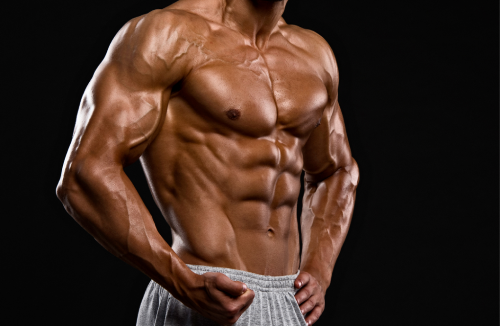 extrem muskulöser Männeroberkörper symbolisch für Muskelmasse steigern