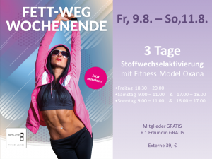 Abnehmprogramm im Studio21 in Nürnberg mit Fitness Model Oxana auf einem Werbeplakat