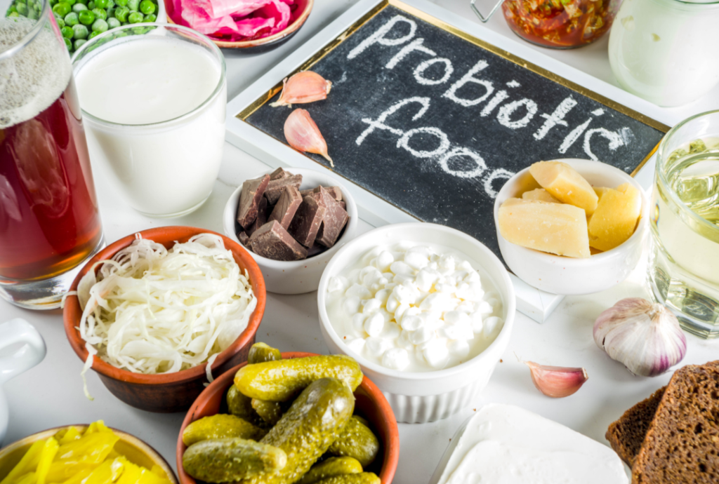 Auswahl an Lebensmittel reich an Probiotika