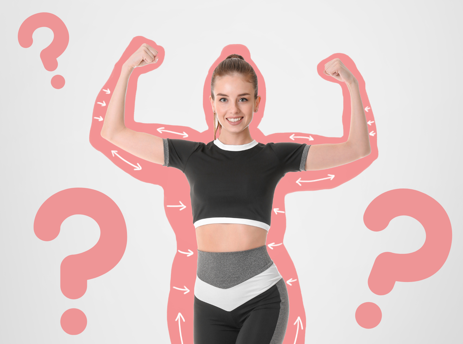 was passiert nach einer Diät symbolisiert von sportlicher Frau und Fragezeichen