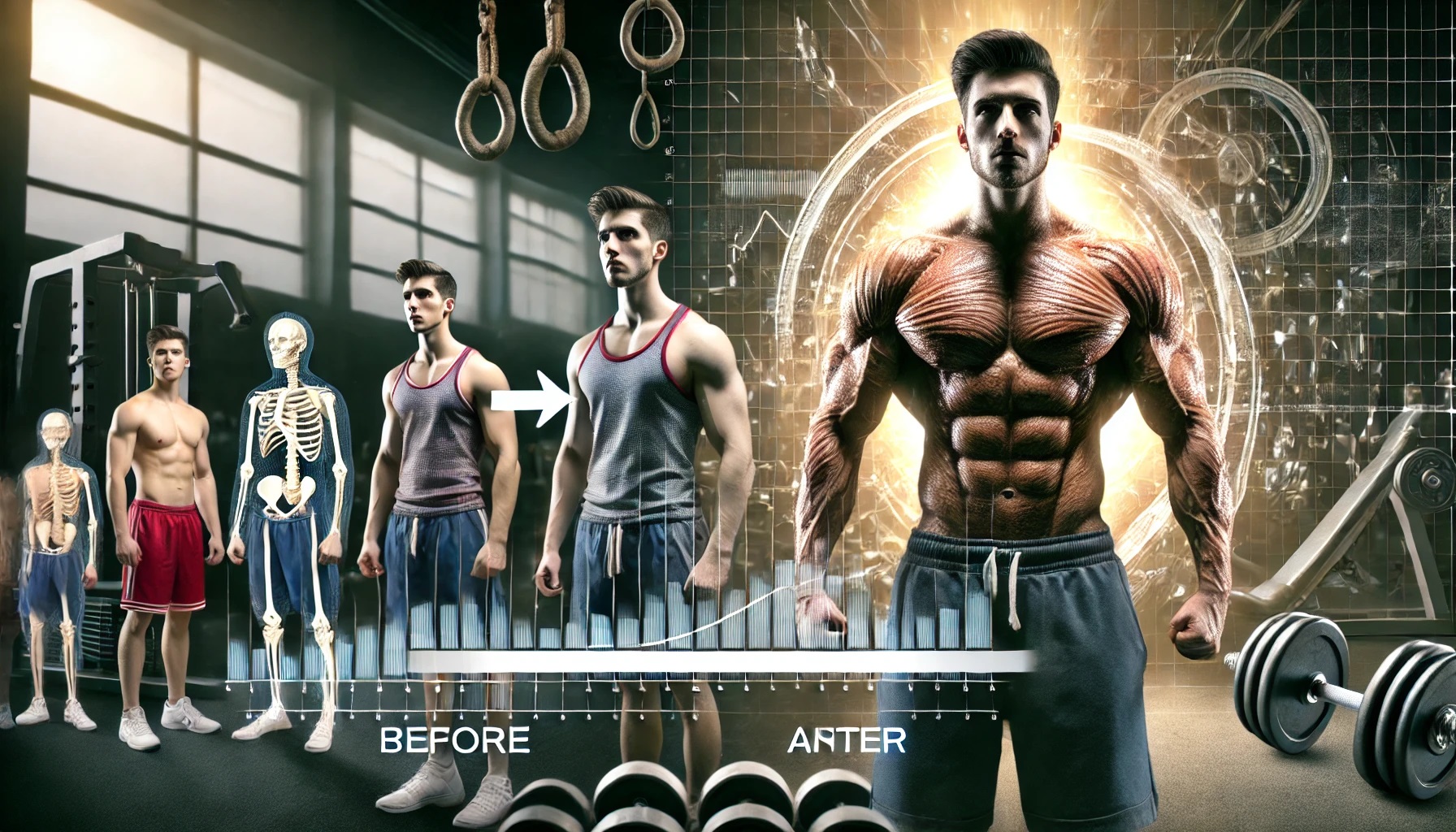 Breite Schultern - Animation Sportler Lauch transformiert zum Muskelmann