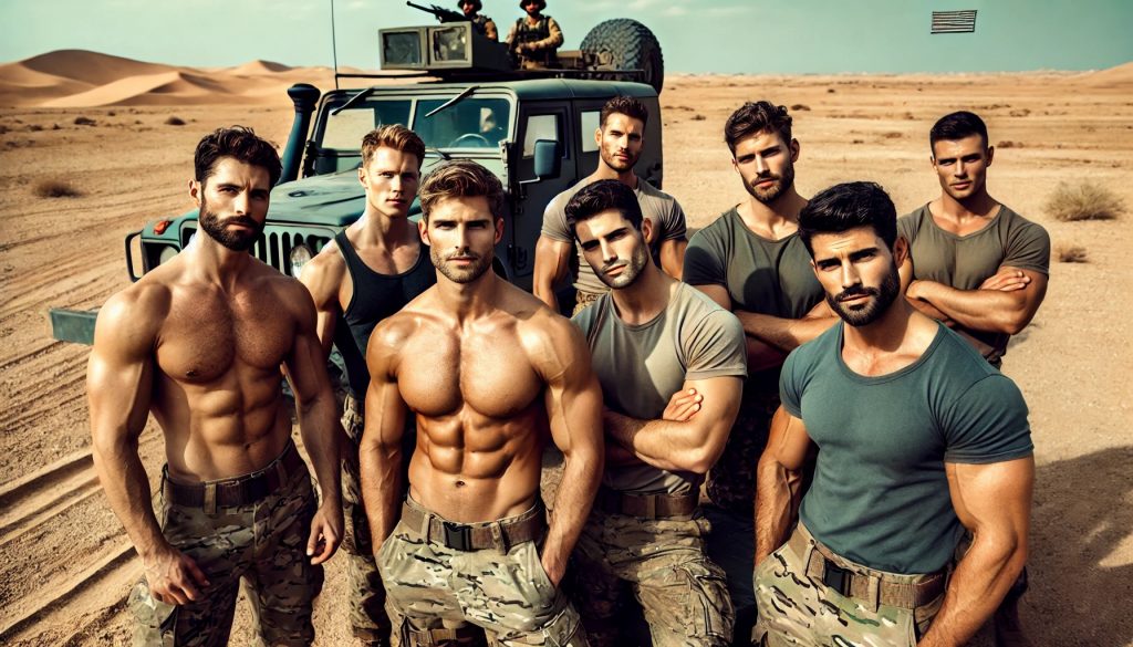 Militär Diät dargestellt von muskulösen Soldaten in der Wüste
